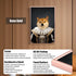 Rose gold framed portrait of a Shiba Inu dog in a regal renaissance costume, highlighting durable alloy frame, HD UV printing, and clear acrylic panel for versatile display.