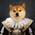 Shiba Inu dog royal Renaissance portrait art print, featuring a ruff collar and ornate regal costume.