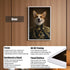 Siver framed portrait of a corgi dog in a royal military uniform, showcasing a durable alloy frame, HD UV printing, clear acrylic panel, and versatile display options.