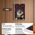 White framed custom royal German Shepherd dog portrait wall art, featuring the dog in a historical noble costume with a ruffled collar.