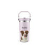 Personalized lilac pet portrait tumbler with a happy Border Collie. Custom dog art gift for pet parents.