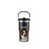 Custom pet portrait travel mug featuring a personalized Border Collie dog painting named Buddy. Great pet lover gift.