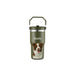 Custom pet portrait tumbler with personalized dog painting of Buddy. Ideal pet wall art gift for dog owners.