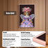 Rose gold framed wall art of a dog in a purple floral fairy dress with wings and flower crown, featuring HD UV printing and clear acrylic panel, for wall or tabletop display.
