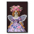 Cavalier King Charles Spaniel dog in a purple floral princess dress, pink rose flower crown, and daisy fairy wings, framed.