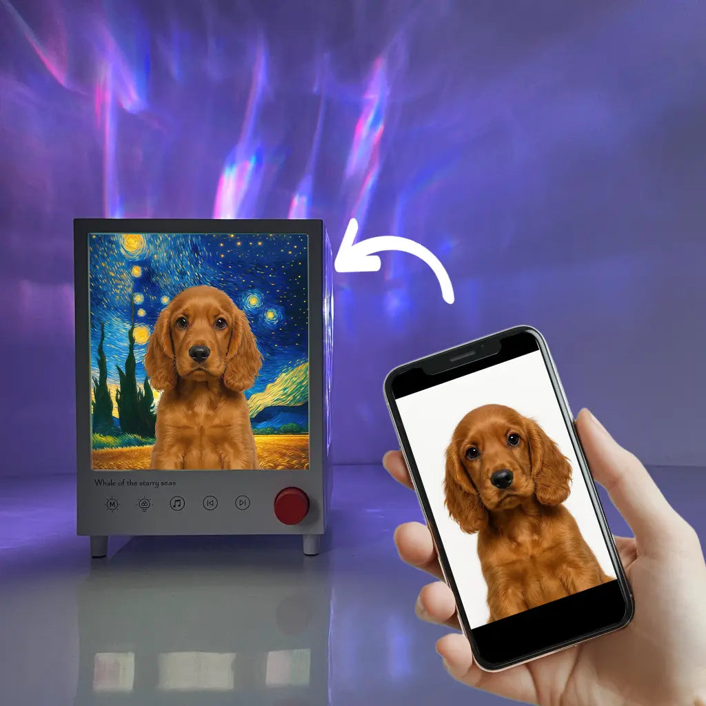 Personalized pet portrait night light with cozy fall ambience
