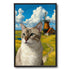 Custom cat portrait painting, personalized pet wall art gift, tabby cat in scenic Dutch landscape with windmill.
