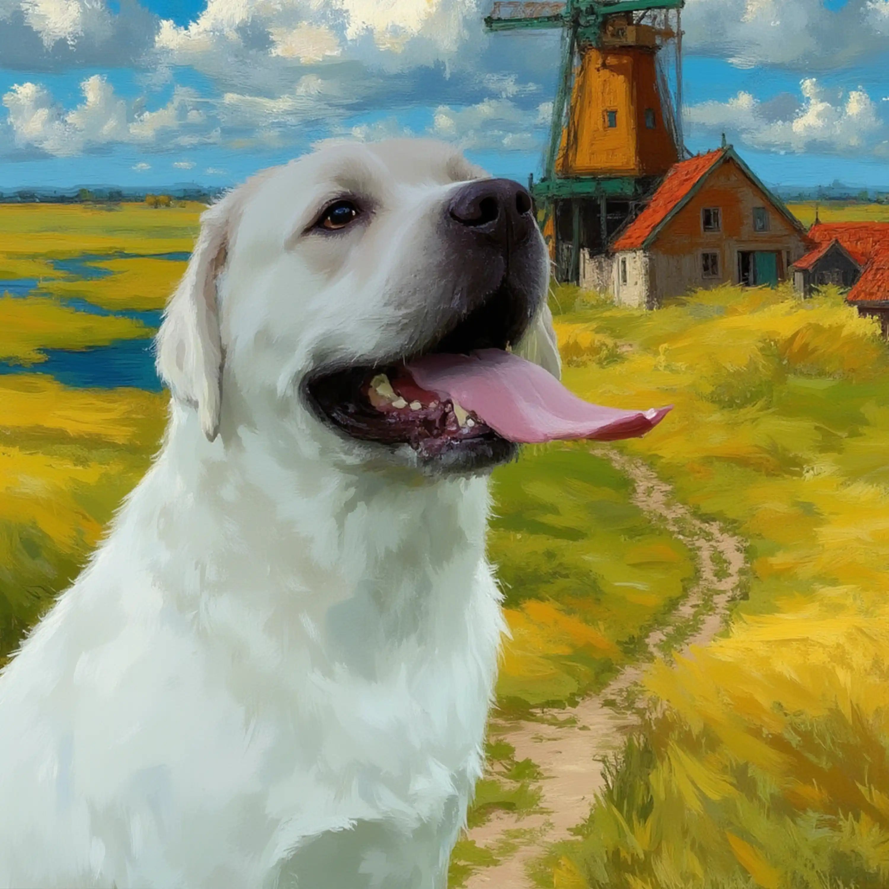 Custom pet portrait: white Labrador dog. Personalized dog painting, perfect pet wall art gift.