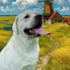 Custom pet portrait: white Labrador dog. Personalized dog painting, perfect pet wall art gift.
