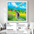 Framed custom pet portrait: happy dog in colorful field, rainbow. Personalized pet painting, unique wall art gift.