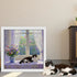 Custom pet portrait painting of a black and white cat by a window, personalized cat wall art gift.