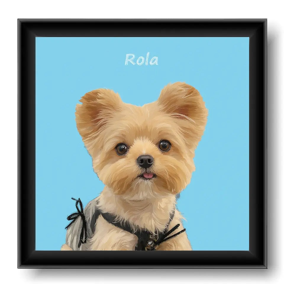 Custom pet portrait, Rola the Yorkshire Terrier. Personalized dog painting, pet wall art gift for dog lovers.