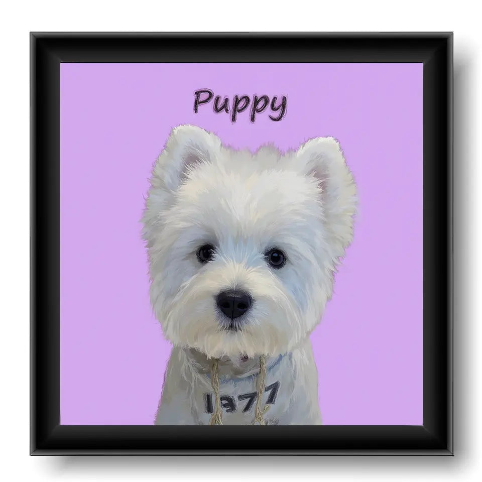 Custom pet portrait of a cute Westie puppy. Personalized dog painting, perfect pet wall art gift.