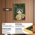 Gold framed cat portrait wall art featuring an elegant cat in a traditional gold outfit, with durable alloy frame, HD UV printing, and clear acrylic panel.