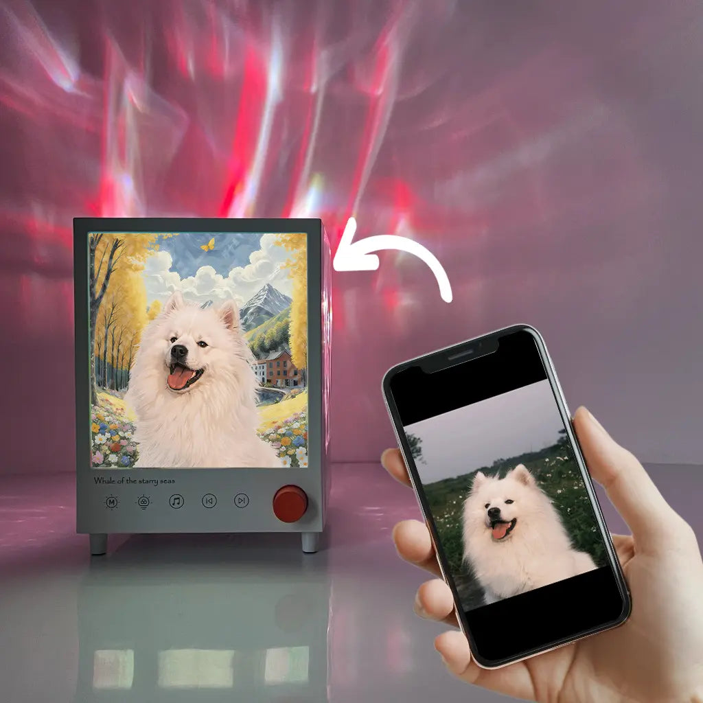 Personalized pet portrait night light with rainbow ambience