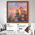 Custom pet portrait painting: framed ginger cat with roses at sunset. Personalized cat wall art gift.