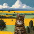 Custom pet portrait of a tabby cat in a vibrant field, personalized cat painting, great pet wall art gift.