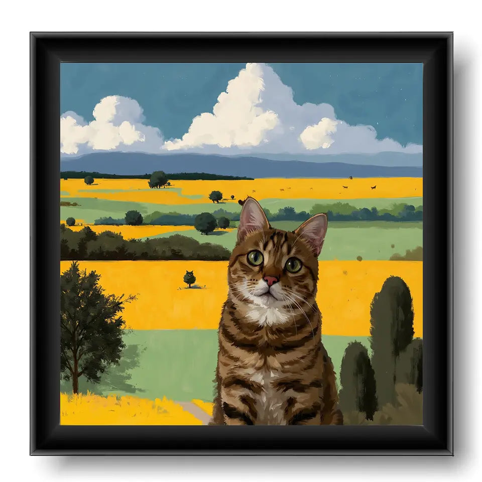 Personalized tabby cat portrait painting, custom pet wall art gift for cat lovers.