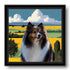 Custom Sheltie dog portrait painting, personalized pet wall art gift featuring a vibrant landscape background.