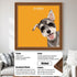 Personalized Schnauzer puppy portrait framed in walnut. Custom dog painting, unique pet wall art gift.