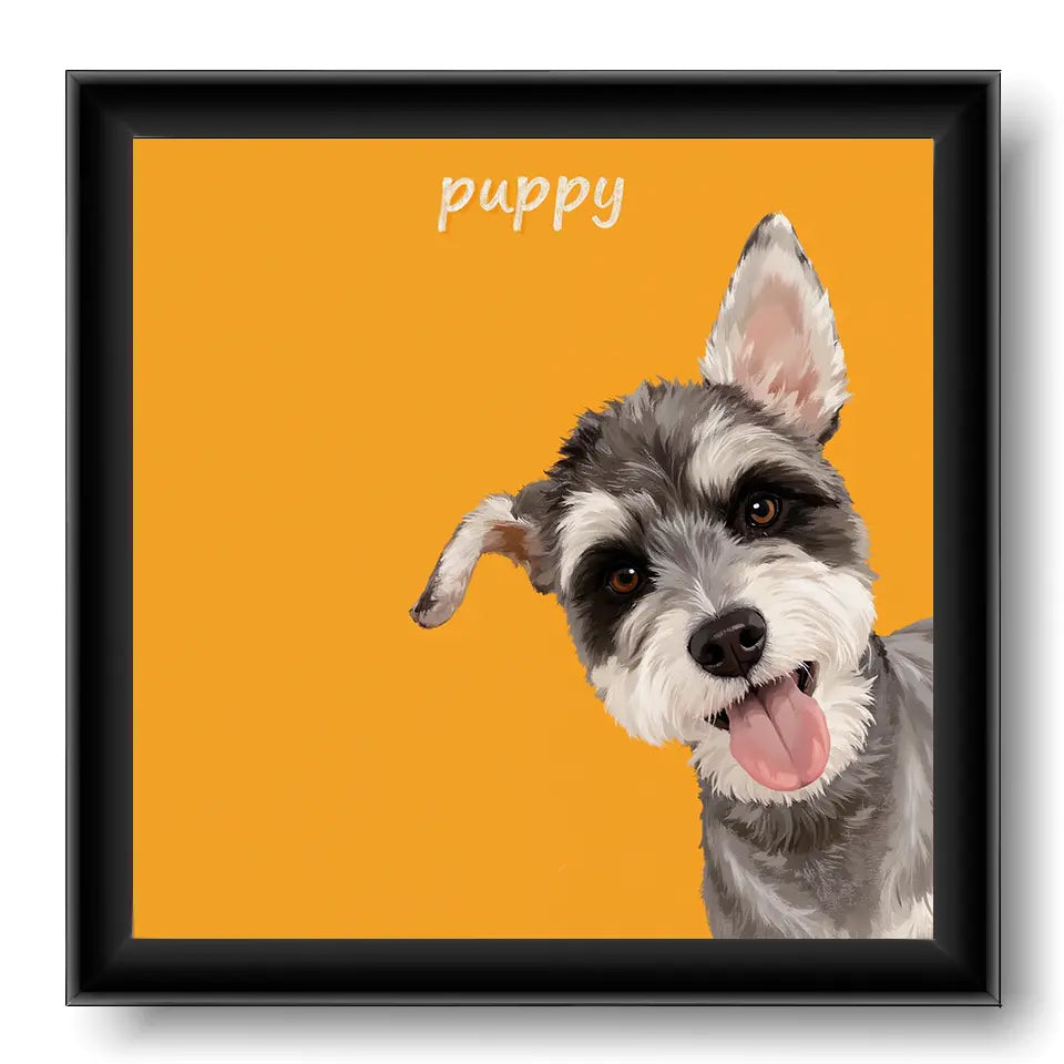 Personalized Schnauzer puppy custom pet portrait, unique dog painting wall art gift.
