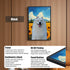 Black framed custom pet portrait of a happy white Samoyed dog in sunflowers, a personalized dog painting wall art gift.
