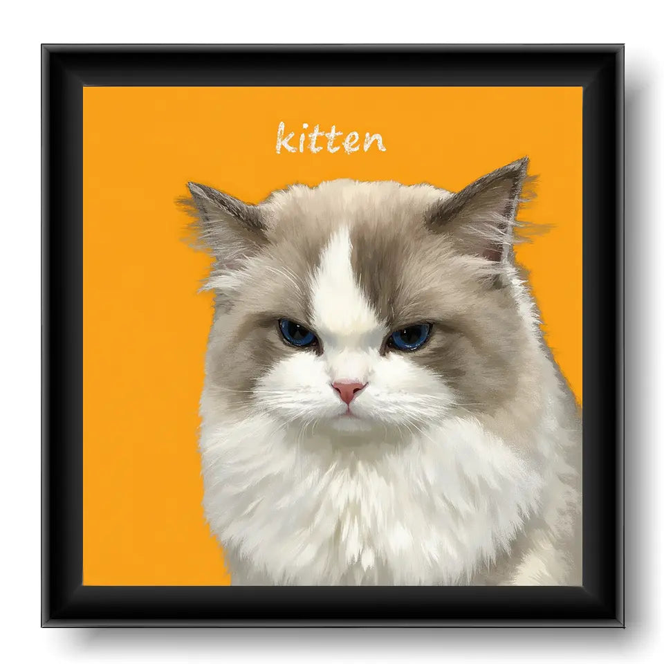 Custom pet portrait of a Ragdoll cat, personalized kitten painting wall art gift with blue eyes.