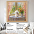 Custom pet portrait of a cute Maltese dog painting in natural wood frame, personalized dog wall art gift.