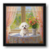 Custom pet portrait painting of a cute white Bichon Frise dog. Personalized dog wall art gift.
