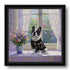 Personalized French Bulldog painting in a charming garden window, custom pet portrait wall art gift.