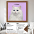 Personalized white kitten portrait, custom pet painting, framed walnut wood wall art, ideal pet owner gift.