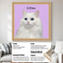 Custom white cat portrait painting, personalized pet wall art gift with natural wood frame.