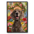 Personalized dog painting, custom pet portrait of a happy dog in a vibrant flower garden, pet wall art gift.